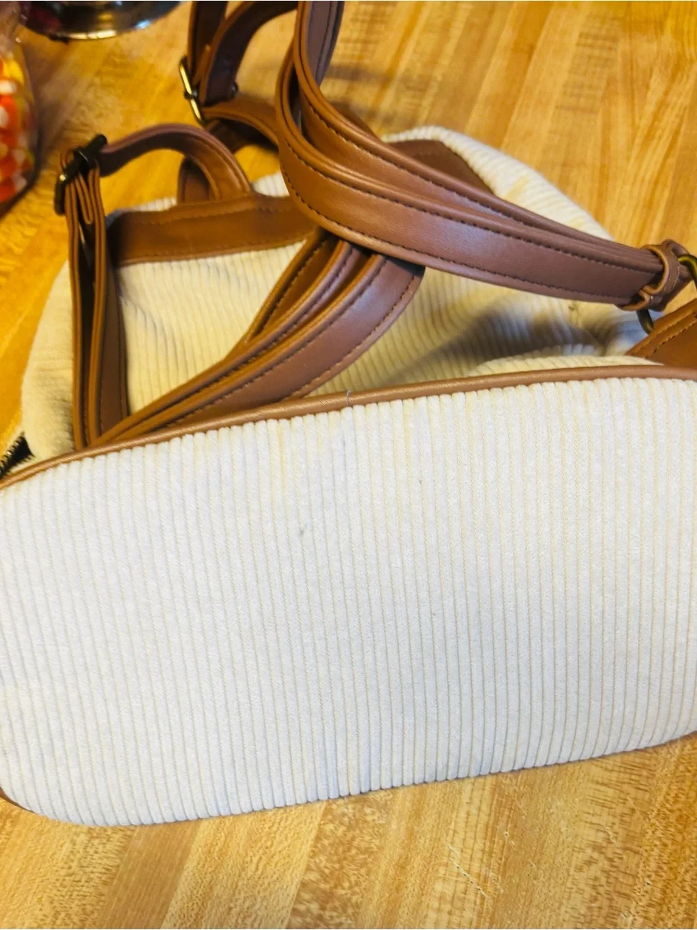 WallFlower Patchwork Corduroy Check Backpack in Brown & Cream